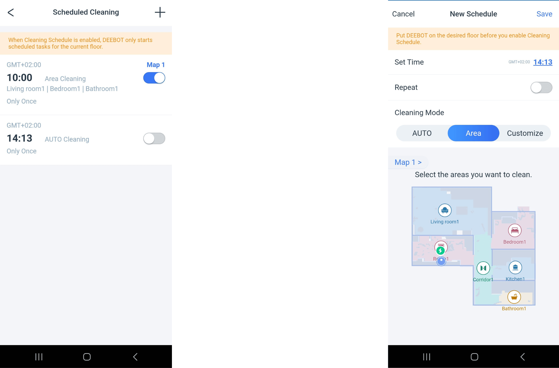 Der Wochenreinigungsplan wird in der ECOVACS DEEBOT T20 OMNI App eingestellt.
